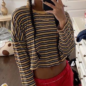 cropped yellow black and white striped long sleeve